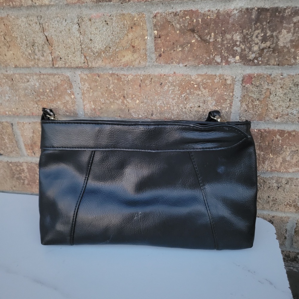 Vintage Style Black Faux Leather Shoulder Bag Minimalist Top‎ Zip Purse Mens